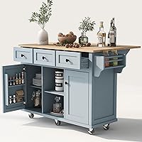 Vista 138 de LUMISOL Carrito de isla de cocina con ruedas de bloqueo con 2 cajones y 4 gabinetes, isla de cocina rodante con estantes ajustables, mesa de madera