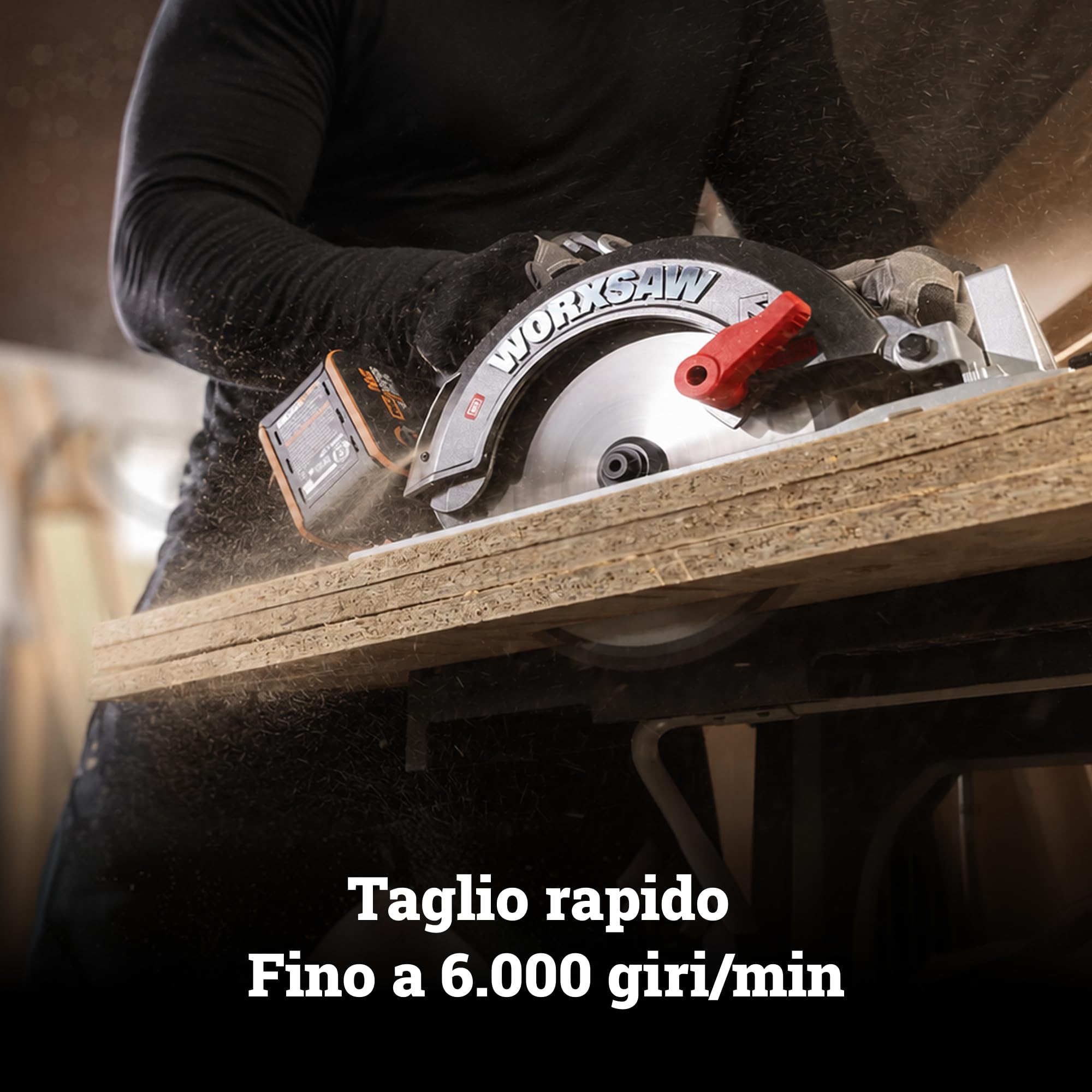 WORX WX533 Sega circolare a batteria 40 V, motore brushless, lama da 190 mm, taglio fino a 70 mm, 6.000 giri/min, freno elettrico, 2 batterie da 4,0 Ah e caricabatterie inclusi