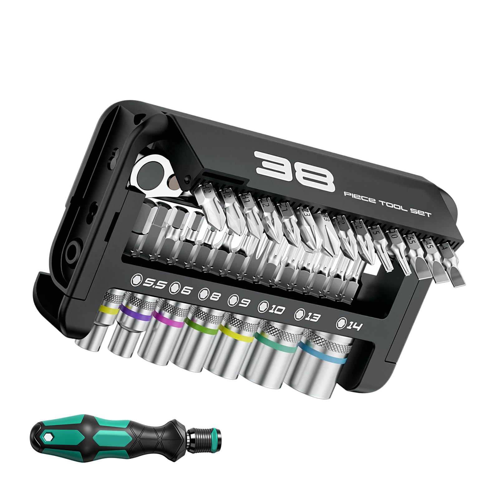 ljhnba 39 in 1 Ratcheting Socket Wrench Set with 72tooth Ratcheting Handle Bit for Home Repair and Car Maintenance Spectrum Port Tool Set