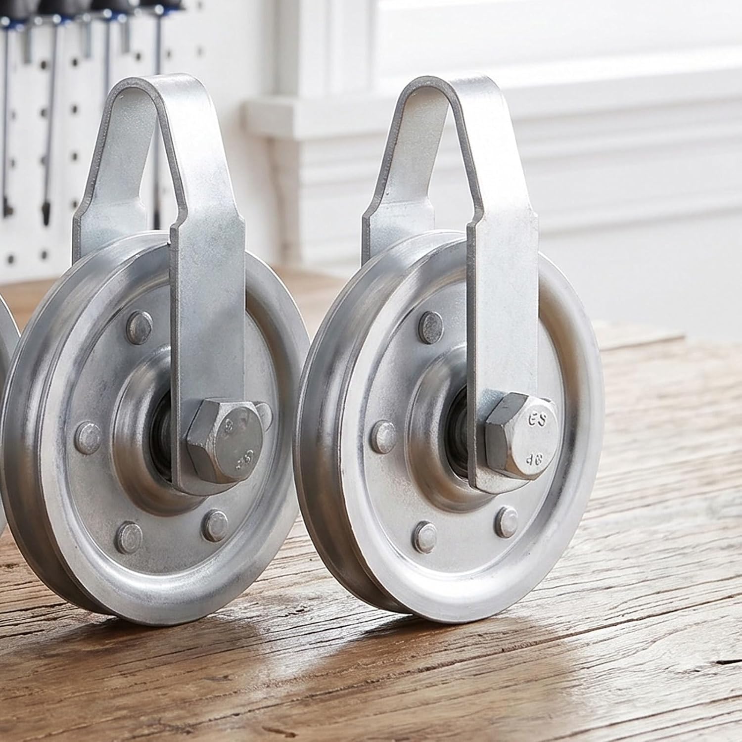 Artibetter 1set Garage Door Wheels: 4 Sheave Pulleys, 2 Clevis Forks, 4 Bolts and Nuts Kit - Garage Door Pulley Kits for Extension Spring Wheel