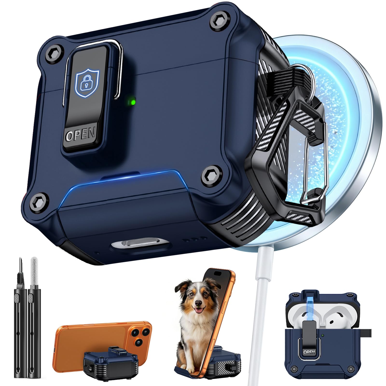 Inesore for AirPods 4 Case with Secure Lock (Dark Blue)