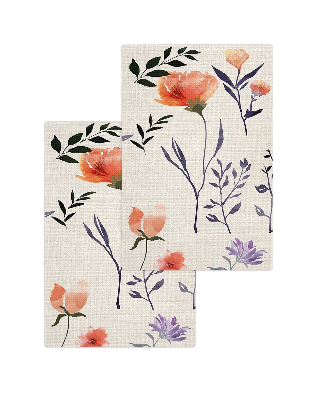 Farmhouse Floral Hand Towels Set,Waffle Weave Kitchen Towels 4 Pieces,Microfiber Hair Face Bath Tea Towel Absorbent Quick Drying Cleaning Dish Cloths,Botanical Flower Leaves 15.7