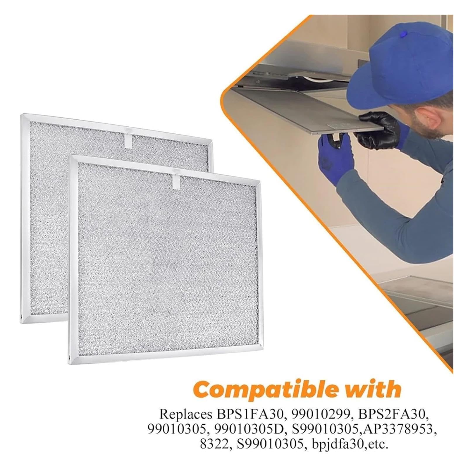 Confezione Da 2 Filtri In Alluminio For Cappa Da Cucina, Compatibili Con Broan, Compatibili Con Nutone, Filtro Antigrasso QS1 E WS1 30 99010299 AP3378953 8322 BPS1FA30