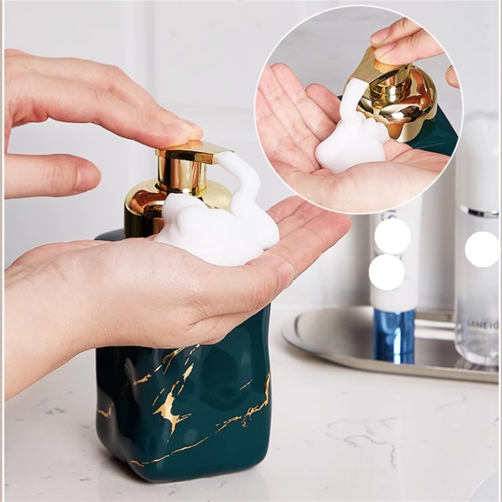 Duschspender, 12,2 oz Keramik-Seifenspender, quadratisch, nachfüllbar, Lotion, Hand- und Schalenspender für Küchenspüle, Badezimmer, Dusche (schwarz)