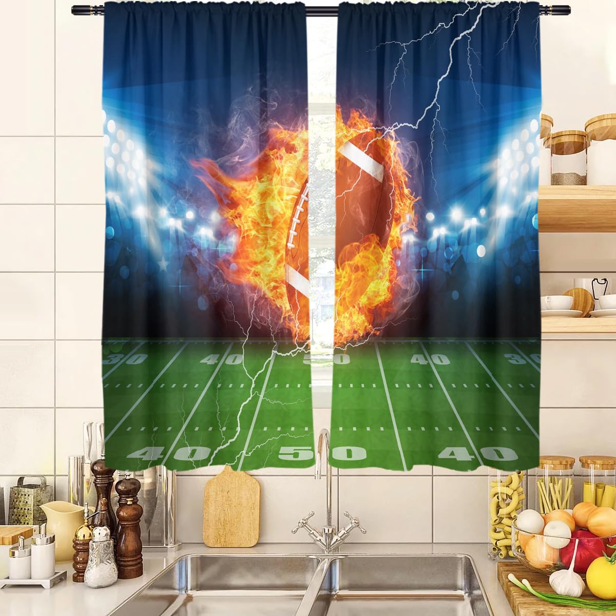 zokyer Football Kitchen Curtains Kids Boys Sports Teen Cool Balls Modern Funny Small Short 27.5