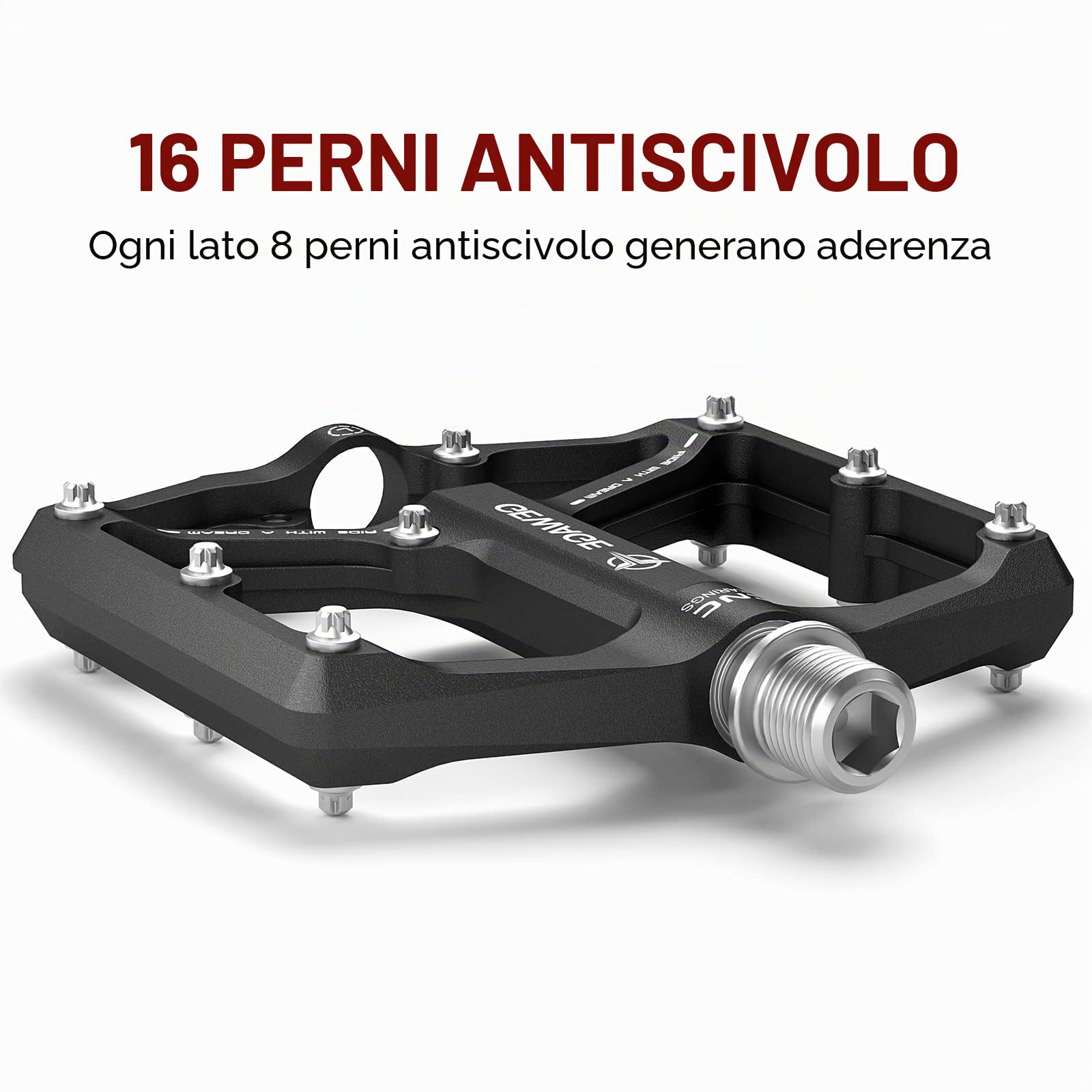 GEWAGE Pedali bici da strada/mountain bike - Pedali bici a 3 cuscinetti - Pedali piatti 9/16" lavorati a CNC con chiodi antiscivolo rimovibili