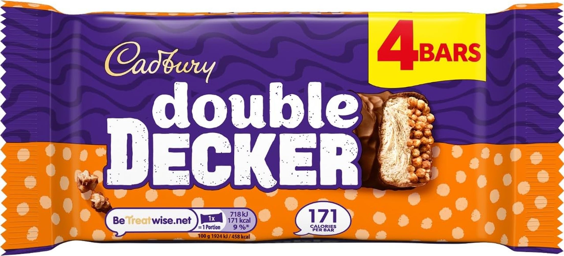 Cadbury Double Decker Chocolate Bar Multipack, 4 x 43.7 g (Pack of 1) | Layers of Nougat & Crispy Cereal, For Sharing, Delicious Treat, Ideal for Any Occasion