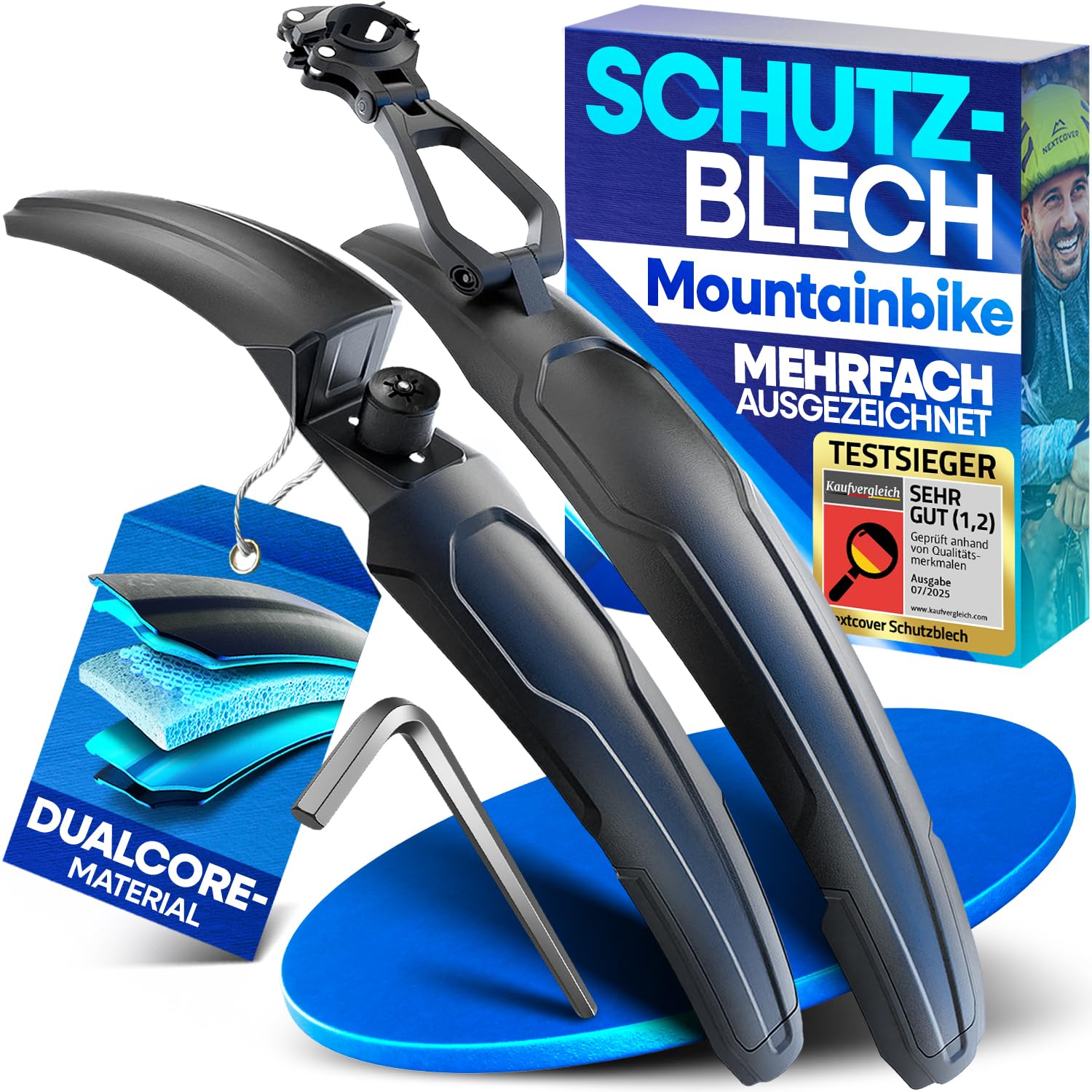 NEXTCOVER® Fahrrad Schutzblech Mountainbike Set für Vorne & Hinten I Abnehmbares MTB Schutzblech Set mit Anleitung & Werkzeug I Schutzbleche Mountainbike - Spritzschutz für Fahrräder 24-29 Zoll