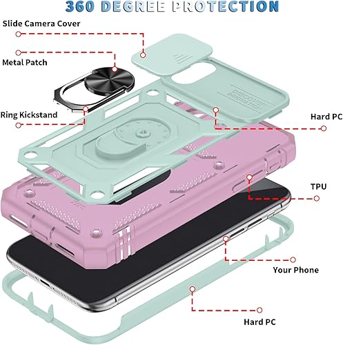 Miniatura 4 de Funda para iPhone X, Funda de teléfono con soporte de anillo de rotación para Apple iPhone XXS - Verde Rosa
