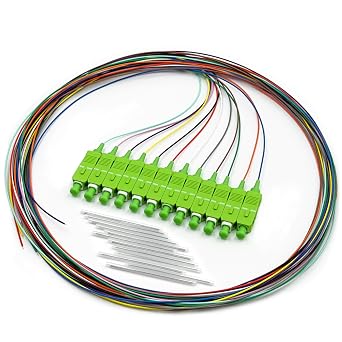 1.5 Meter 12 Strand Single Mode SC APC Fiber Pigtail, 9/125um, OS1/OS2 Compatible, Includes 12 Fiber Optic Fusion Splice Protective Shrink Sleeves