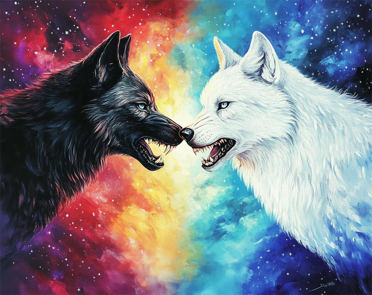 LFYNIORS DIY Perlenstickerei Set Farbe Wolf Tier Nadelstich-Set Mit Perlen Und Kreuzstich-Set Mit Buntem Stickgarn Und Perlen 40x50cm