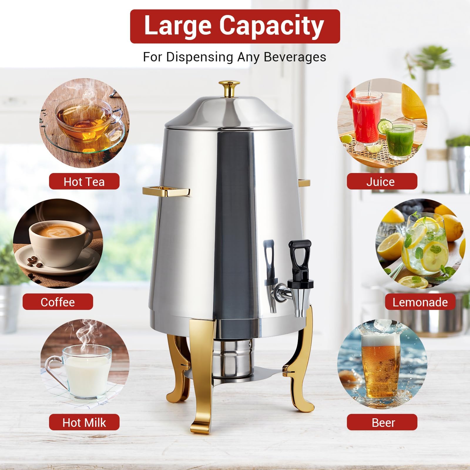 Dispensador de bebidas aislado, servidor de bebidas frías y calientes de 13 litros con espiga, urna de café para catering, fiestas, café, té