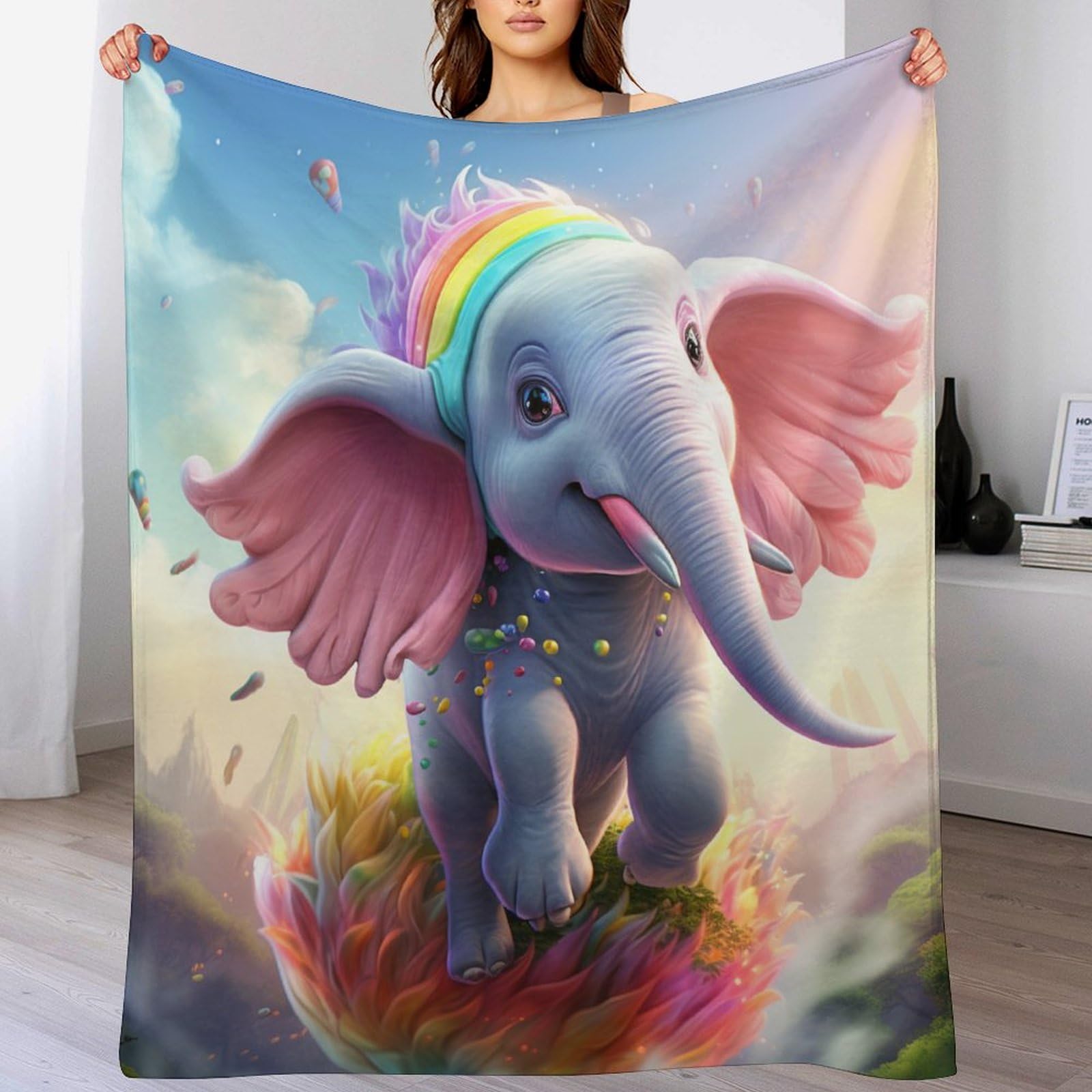 Plaid couverture polaire éléphant grand format 180x200 doux et chaud