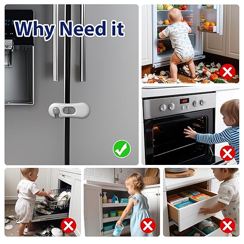 Miniatura 8 de Paquete de 5 cerraduras para refrigerador a prueba de niños con adhesivo 3M, cerraduras de gabinete de seguridad para bebés, cerraduras de seguridad