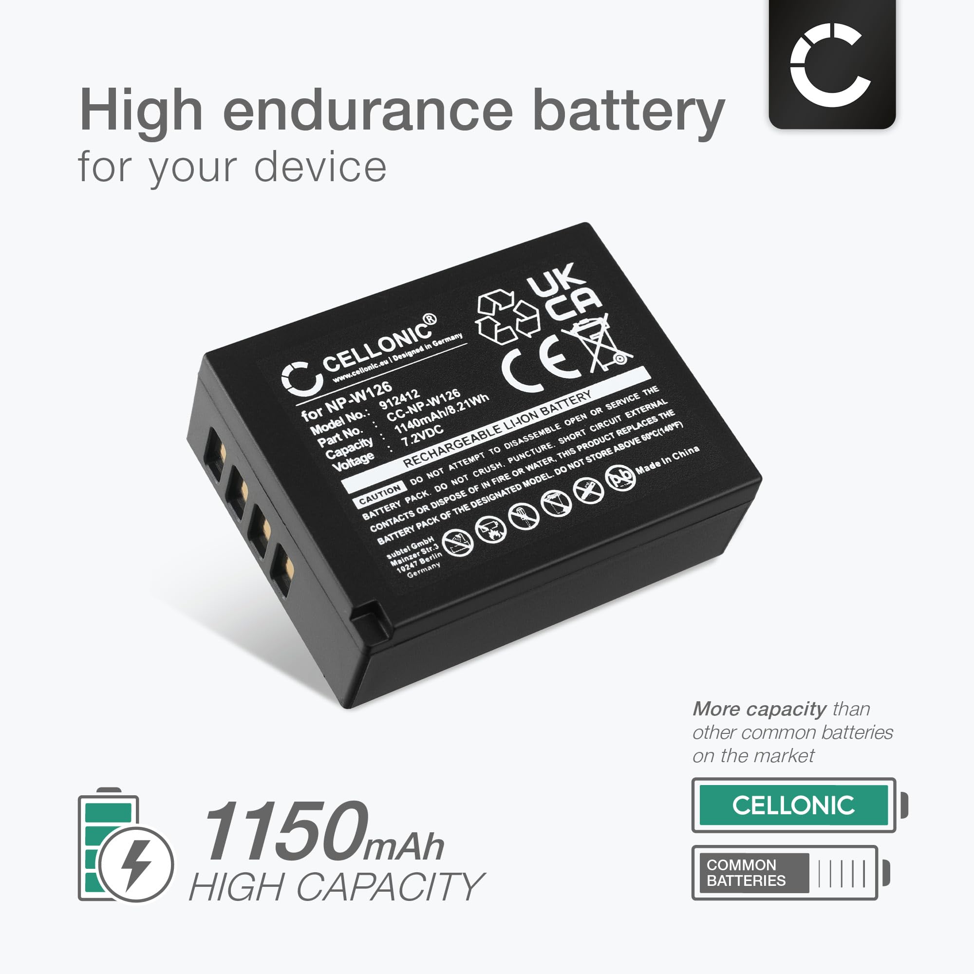 CELLONIC Batteria Per Fujifilm X100VI, X100V, X100F, NP-W126 – 1140mAh, 7.4V, Ricambio Affidabile