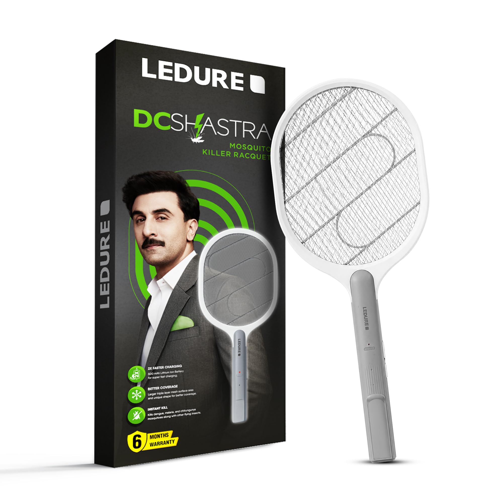 Ledure DC-Shastra Mosquito Killer Racquet, Rechargeable Li-Ion Battery, Instant Kill High Voltage Shock Net, Strong and Durable Build, USB Type-C Charging, 6-Month Warranty (White, Pack of 1)-image-10