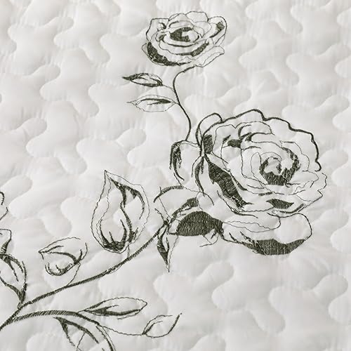 Miniatura 5 de Juego de colcha floral de rosas verdes, juego de edredón de 3 piezas tamaño King, ropa de cama interior de microfibra suave, funda de cama