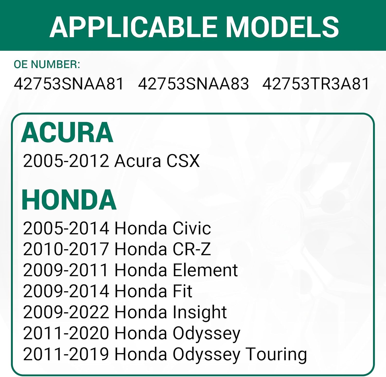 CDWTPS TPMS Sensor-315MHZ Tire Pressure Monitoring System for Honda&Acura-CSX, Civic,CR-Z,Element,Fit,Insight,Odyssey,Odyssey Touring Replace#42753SNAA81.42753SNAA83.42753TR3A81(Set of 4)