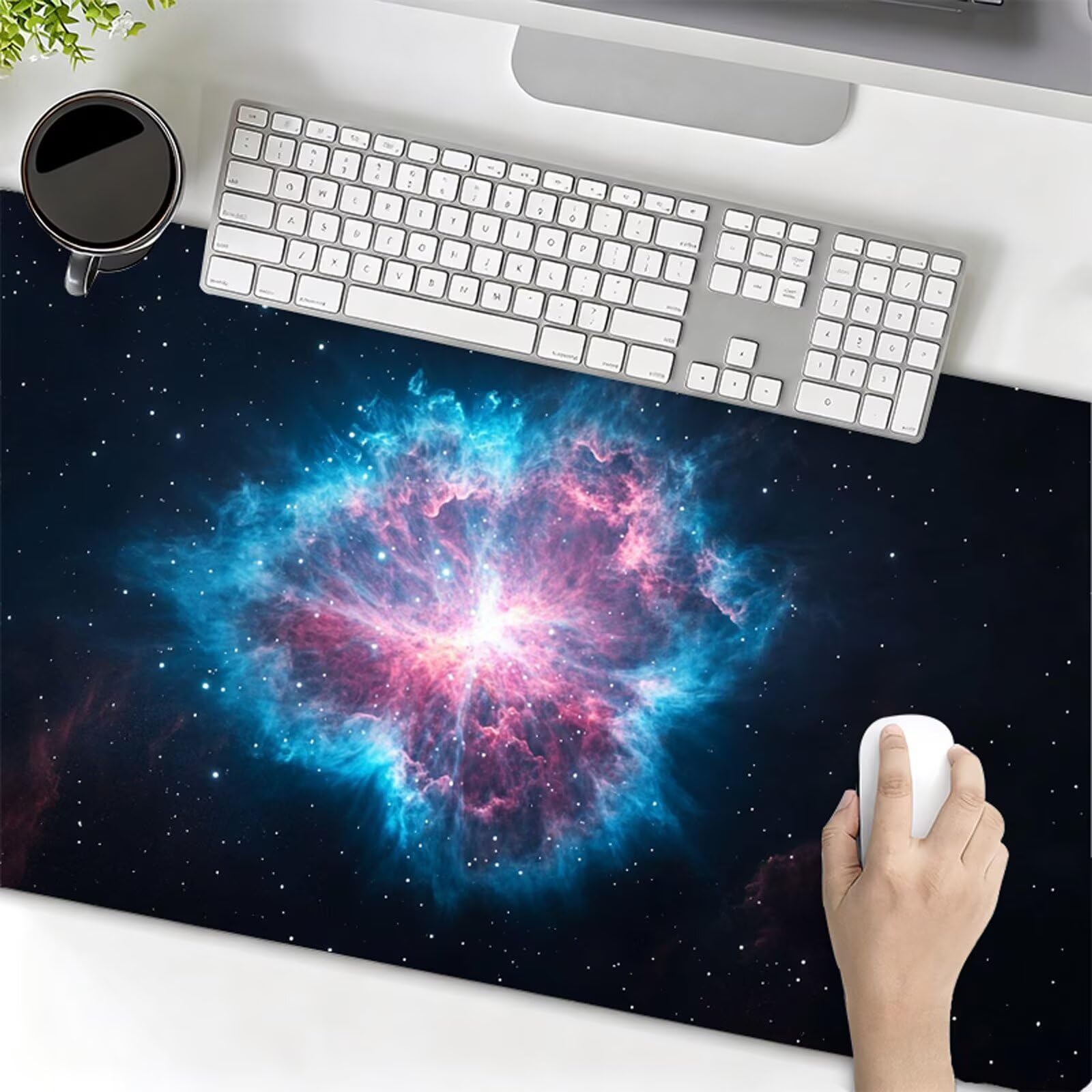Podkładka pod mysz XXL 1200 x 400 x 3 mm podkładka pod mysz gwiaździste niebo czarna poprawia precyzję i szybkość, wodoodporne antypoślizgowe, szyte krawędzie, akcesoria do gier, komputer biurowy