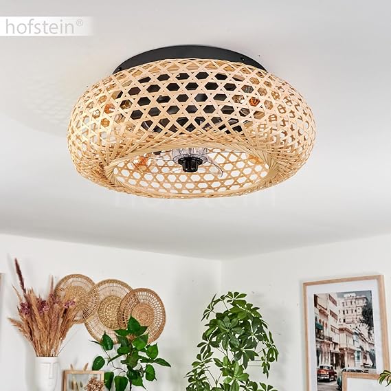 hofstein Bauro Plafondventilator van metaal/bamboe in zwart/naturel met afstandsbediening, op-/neerwind-functie en lichteffect op het plafond, plafondlamp 4-vlammig Ø 50 cm, 4 x E27, zonder lampen photo 3