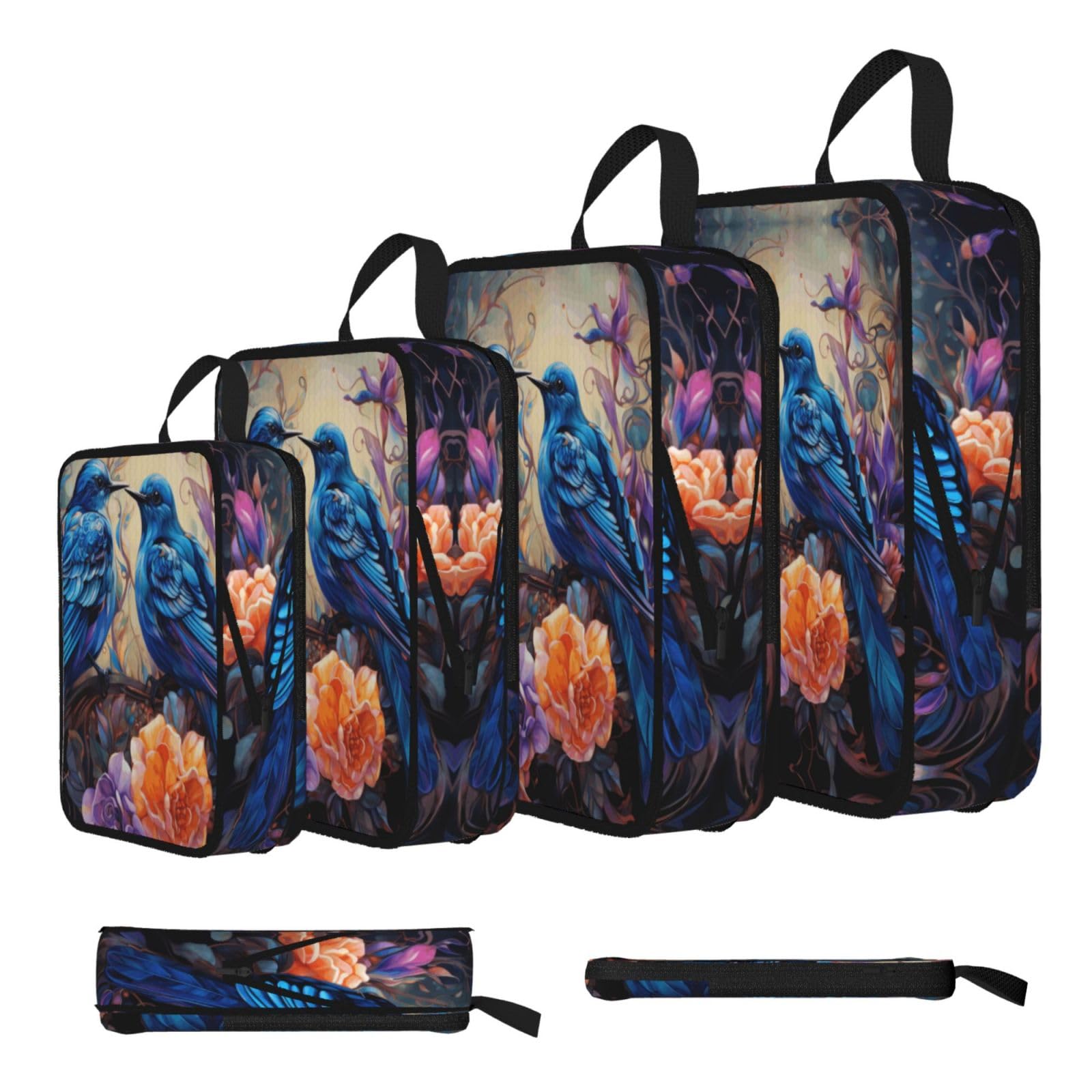 Sxzvvbn Black Blue Bird In Flower Compression Packing Cubes 4 Piece Set
