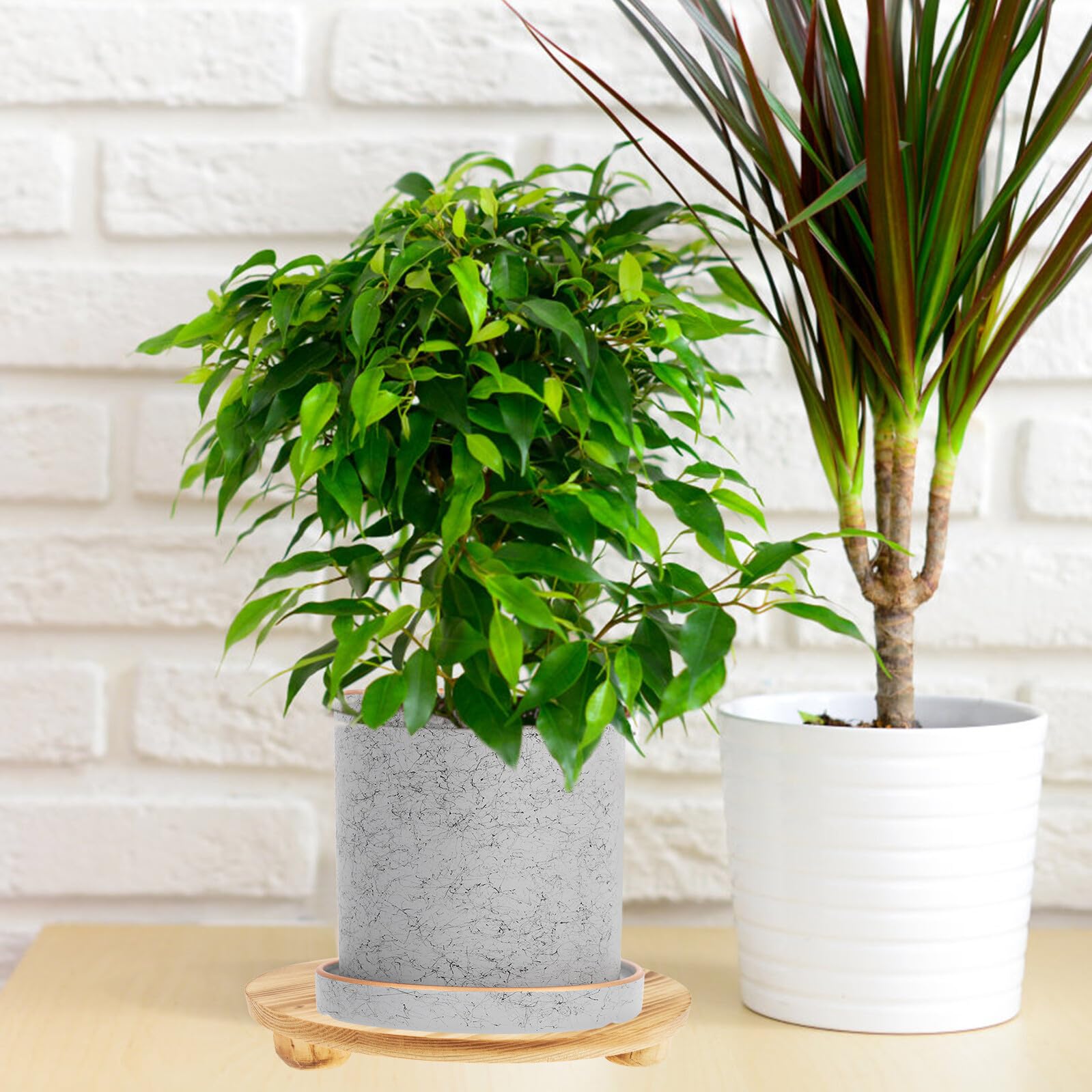 DOITOOL Soporte de Madera para Macetas Estructura Robusta y Acabado en Color Caqui, Adecuado para Exhibir Plantas en Sala de Estar o Jardín Interior