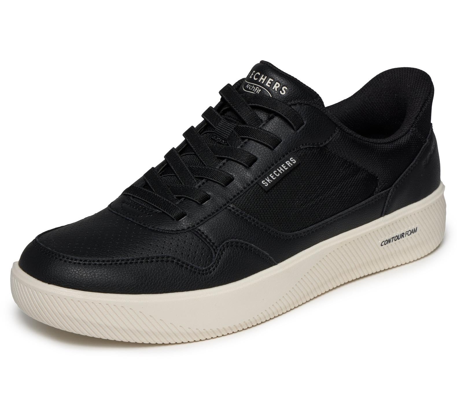 Skechers Men's Arch Fit Court Break Komfortabel Slip-in Trainers, Black Duraleather/Mesh, 9.5 UK