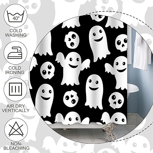 Miniatura 4 de Baocicco Juego de cortinas de ducha de fantasmas de Halloween, encantadores fantasmas de dibujos animados, divertidos trucos o tratos, cortinas de
