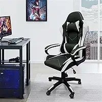 Cadeira de jogos com encosto alto, apoios de braços fixos em quatro pontos, altura ajustável (Branco)