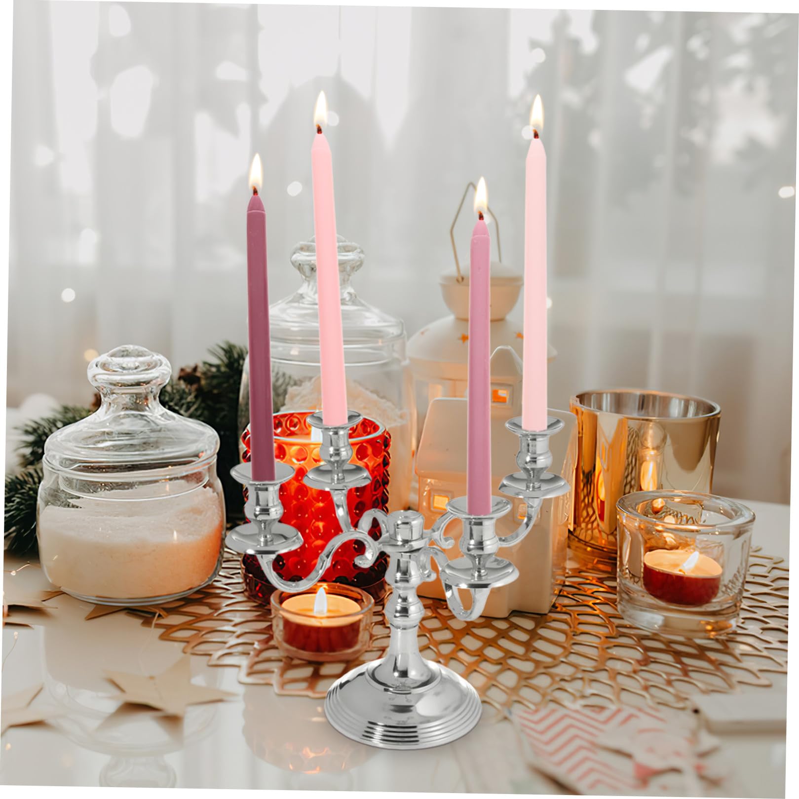 Set da 4 Candele Profumate Palo lungo Sfumatura Rosa Paraffina senza Fumo Decorazione Romantica per Matrimoni e Luce Notturna per Interni ed Esterni