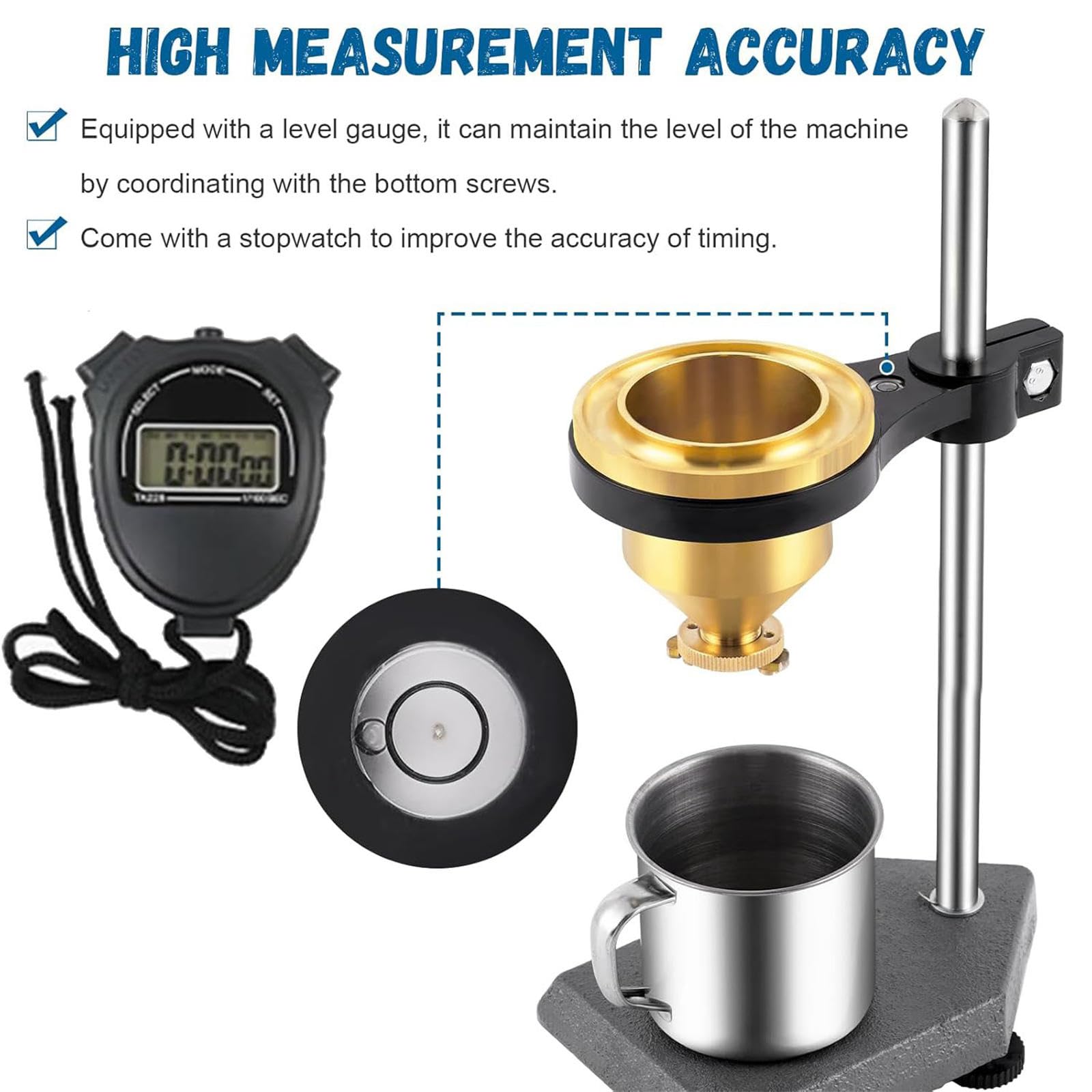 Viscosimetro per Vernici con Tazza di Flusso in Ottone, Tester di viscosità dei liquidi, Diametro ugello di Flusso 4 mm, Supporto Regolabile e cronometro, Tazza Ford di Flusso