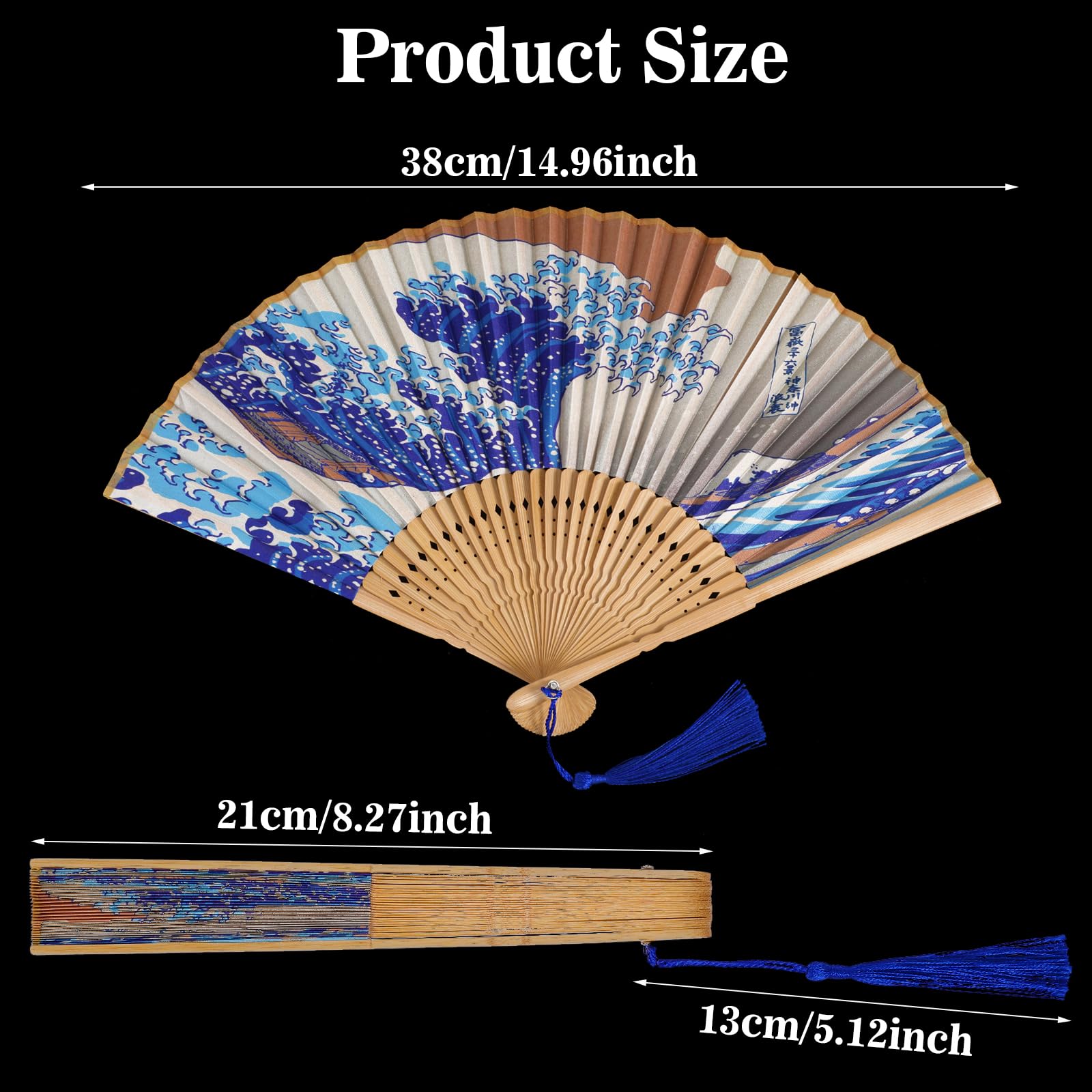 Grevosea Folding Hand Fan for Women and Men- Elegant Bamboo and Silk Fans Wooden Folding Bamboo Gan Hand Fans for Weddings Parties and Home Decor - Image 2