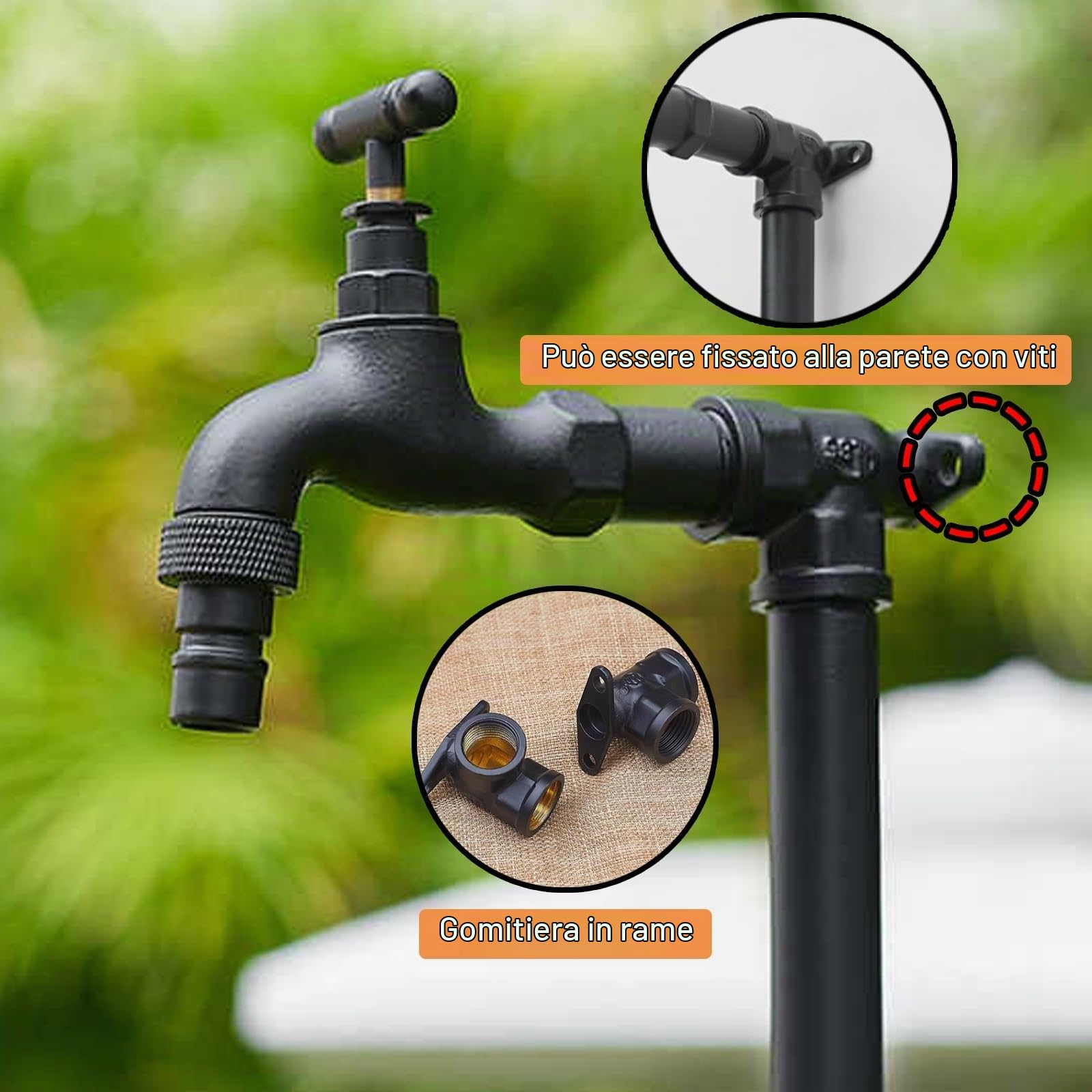 Fontaine de jardin en métal, fontaine d'eau de 40 cm avec robinet, parfaite pour l'irrigation et l'arrosage, décoration de jardin élégante, accent extérieur tranquille