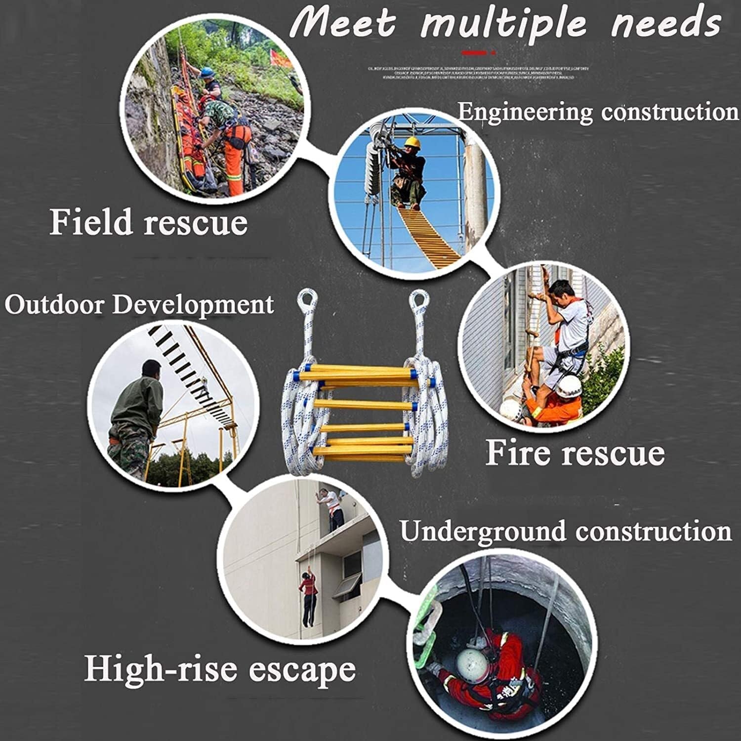 Cuerda de protección contra Incendios de Emergencia para Exteriores, Redonda, de Nailon Suave, para Escalada, Trabajos de ingeniería, de rápido despliegue (18 m)