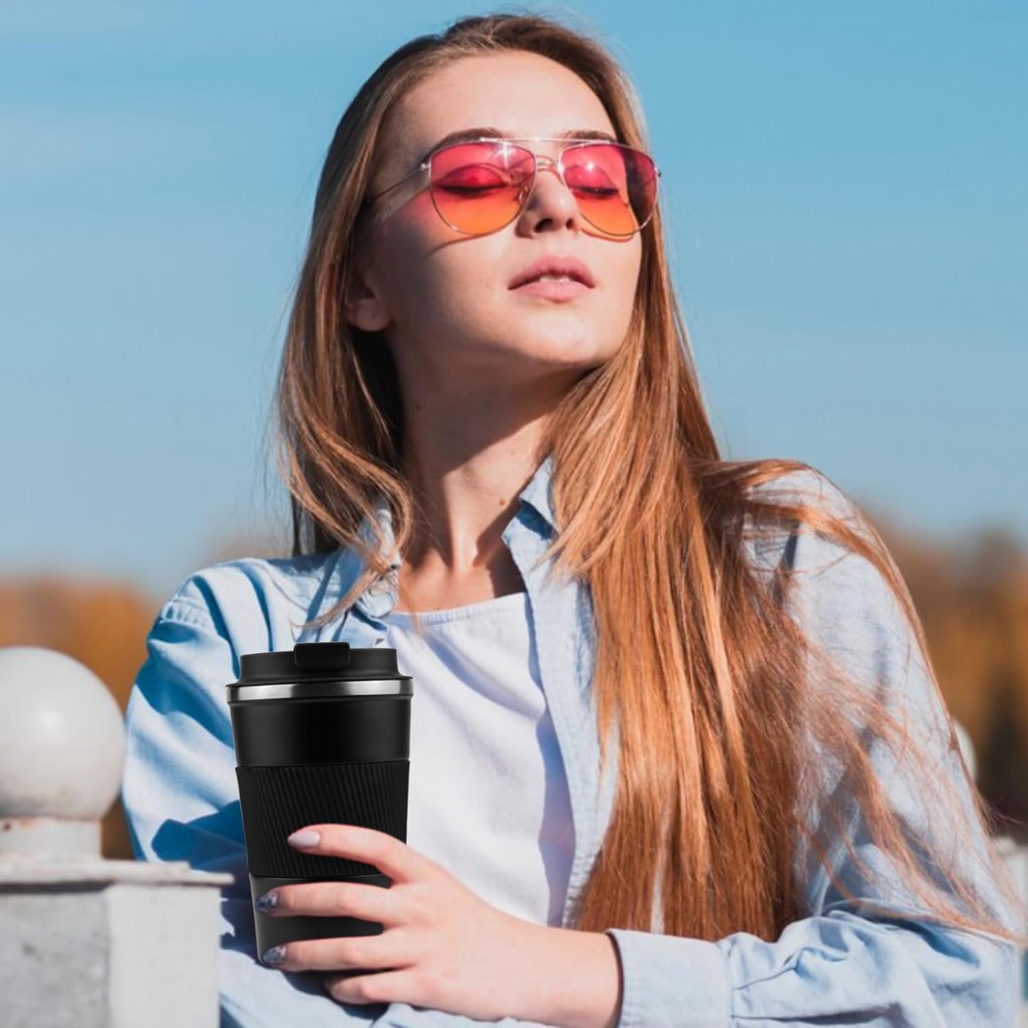 Coffee Mug 13 Oz Travel Coffee Mug Insulated Reusable Coffee Cups with Lids Spill Proof Reusable Stainless Steel Coffee For Hot and Iced Cold Drinks (Black) - Image 7