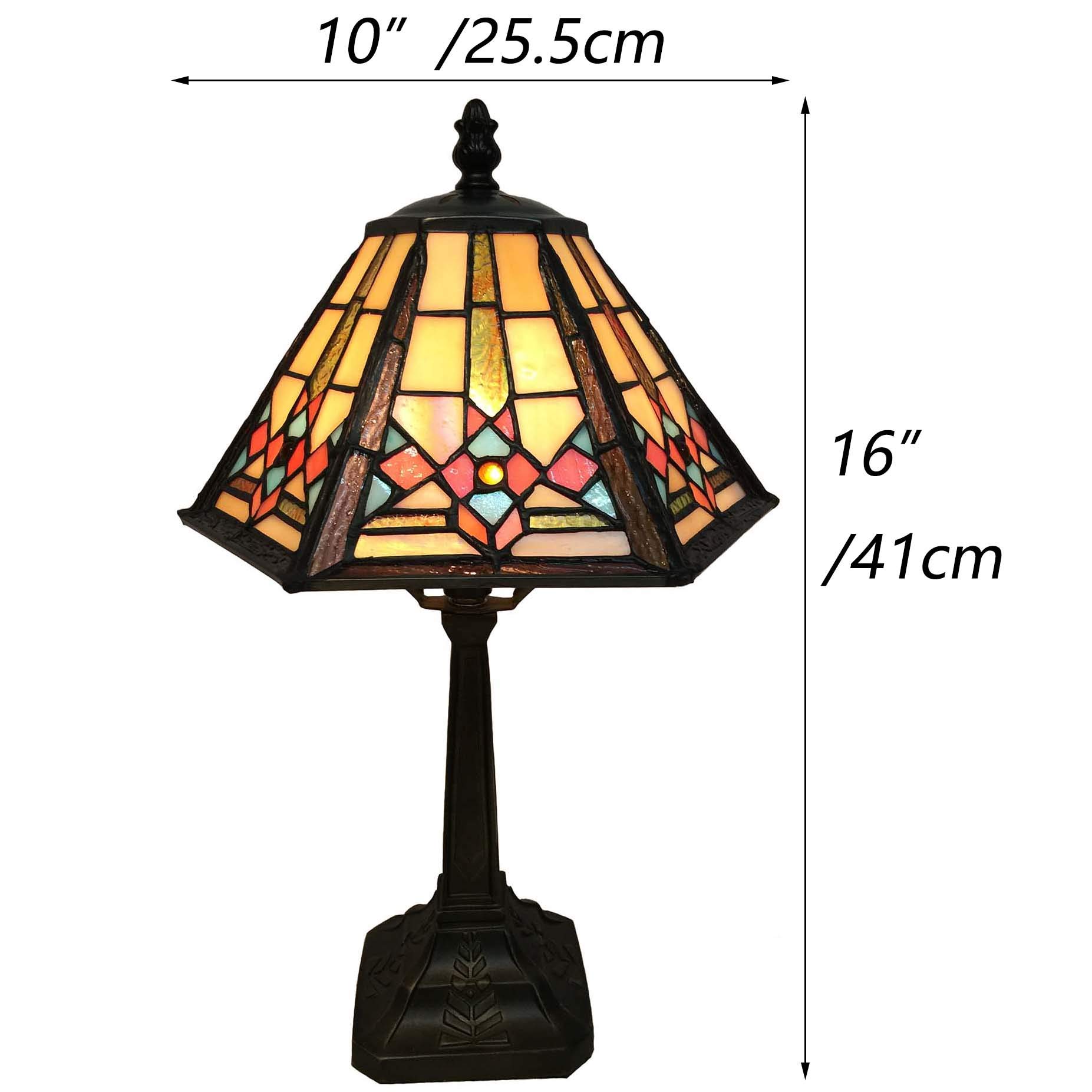 Bieye Lámpara de mesa de vitral estilo Misión Tiffany para decoración del hogar (Multicolor, dimensión diagonal de 10 pulgadas)