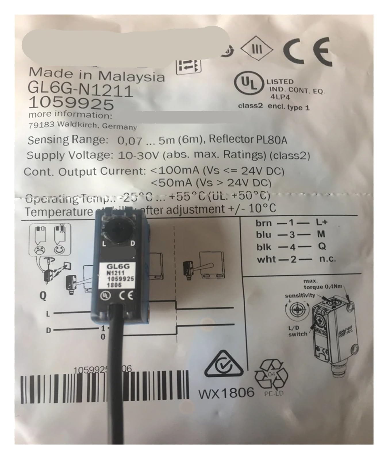 ELZNSQQK Photoelectric sensor GL6G-N1211