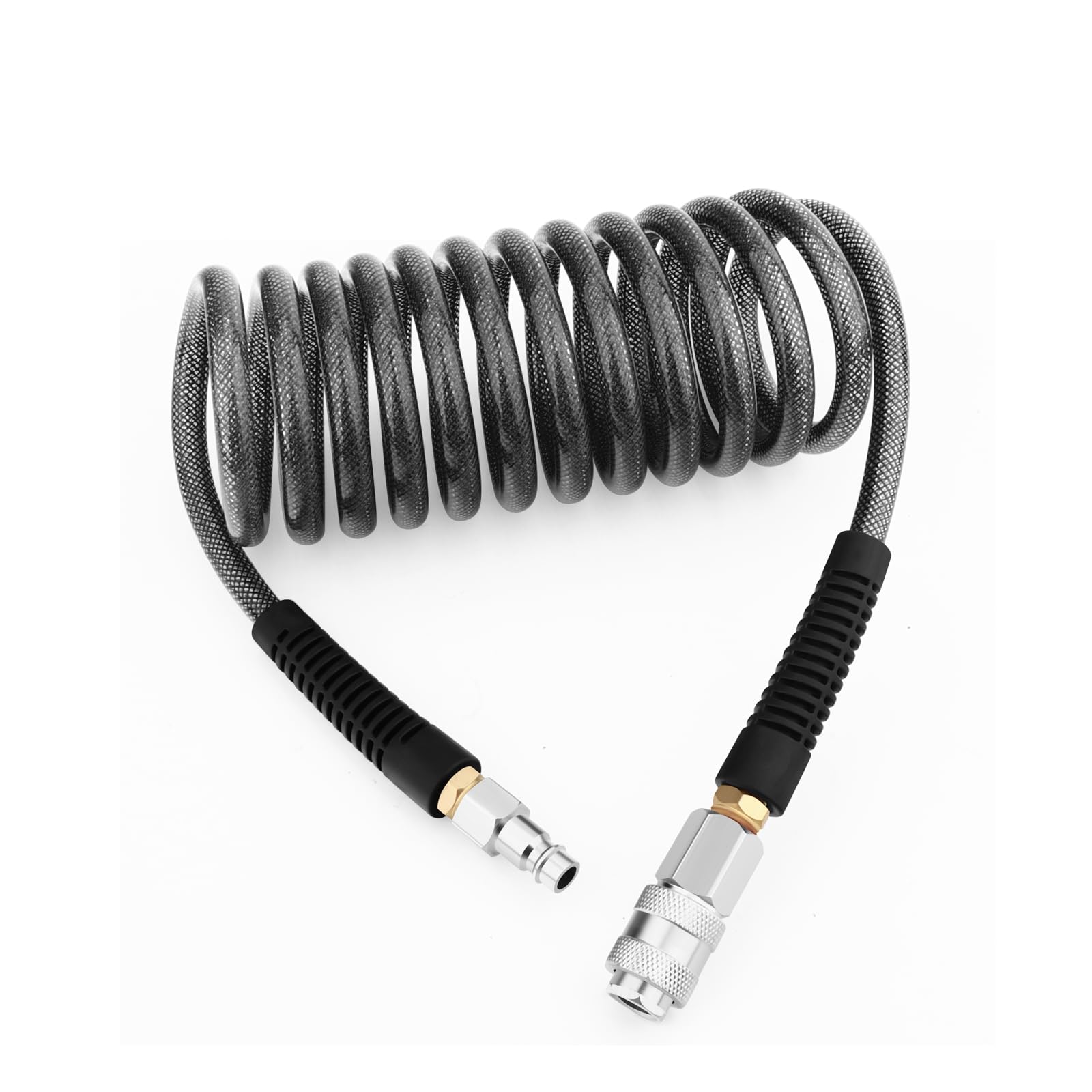 GASHER 1/4" x 3m Polyurethane Recoil Air Hose 6mm with Bend Restrictor, 1/4" Europe Quick Coupler and Plug, for Air Compressor,Black