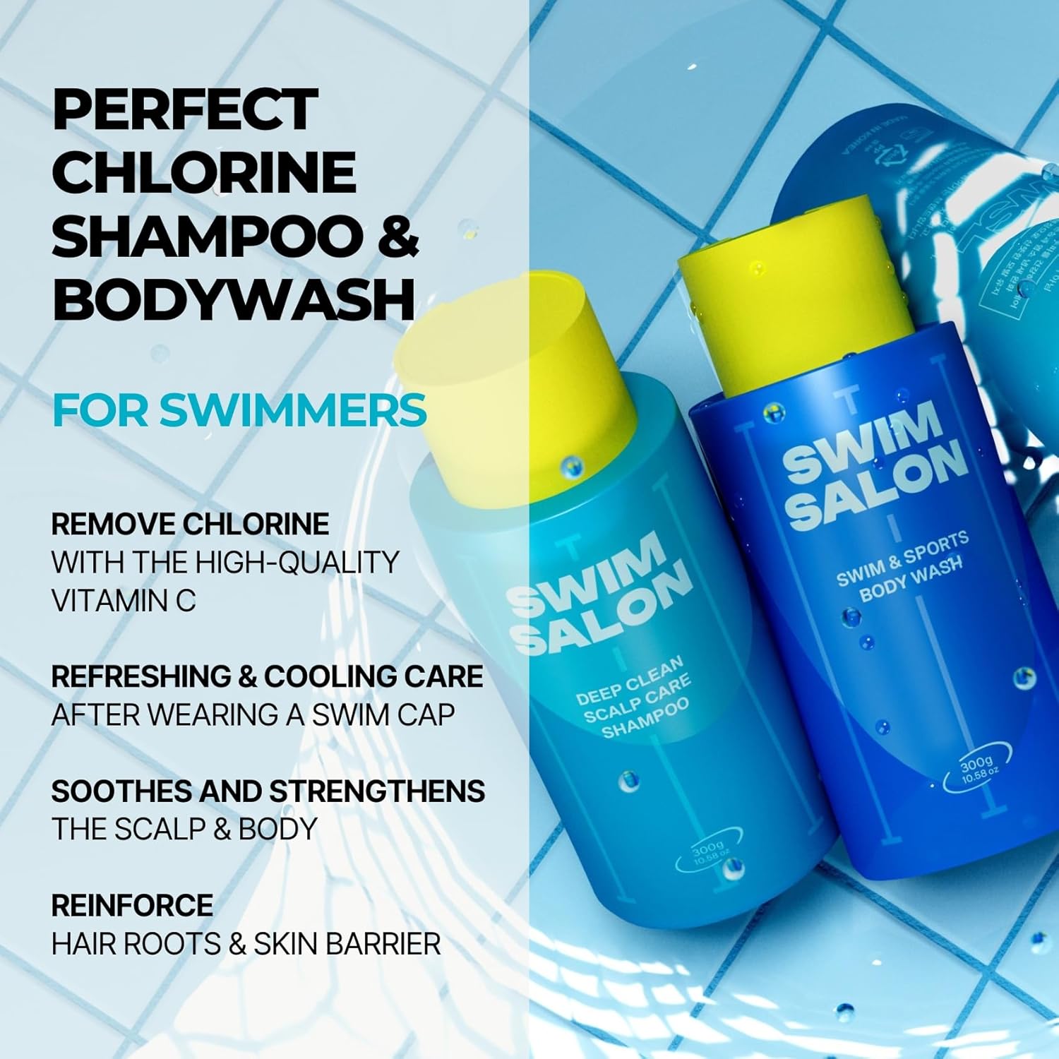 Chlorine Removing Shampoo & Body Wash Set for Swimmers | Vitamin C | Clarifying, Hydrating, Refreshing | Free of Sulfates, Silicones, Parabens (10.58 oz each)