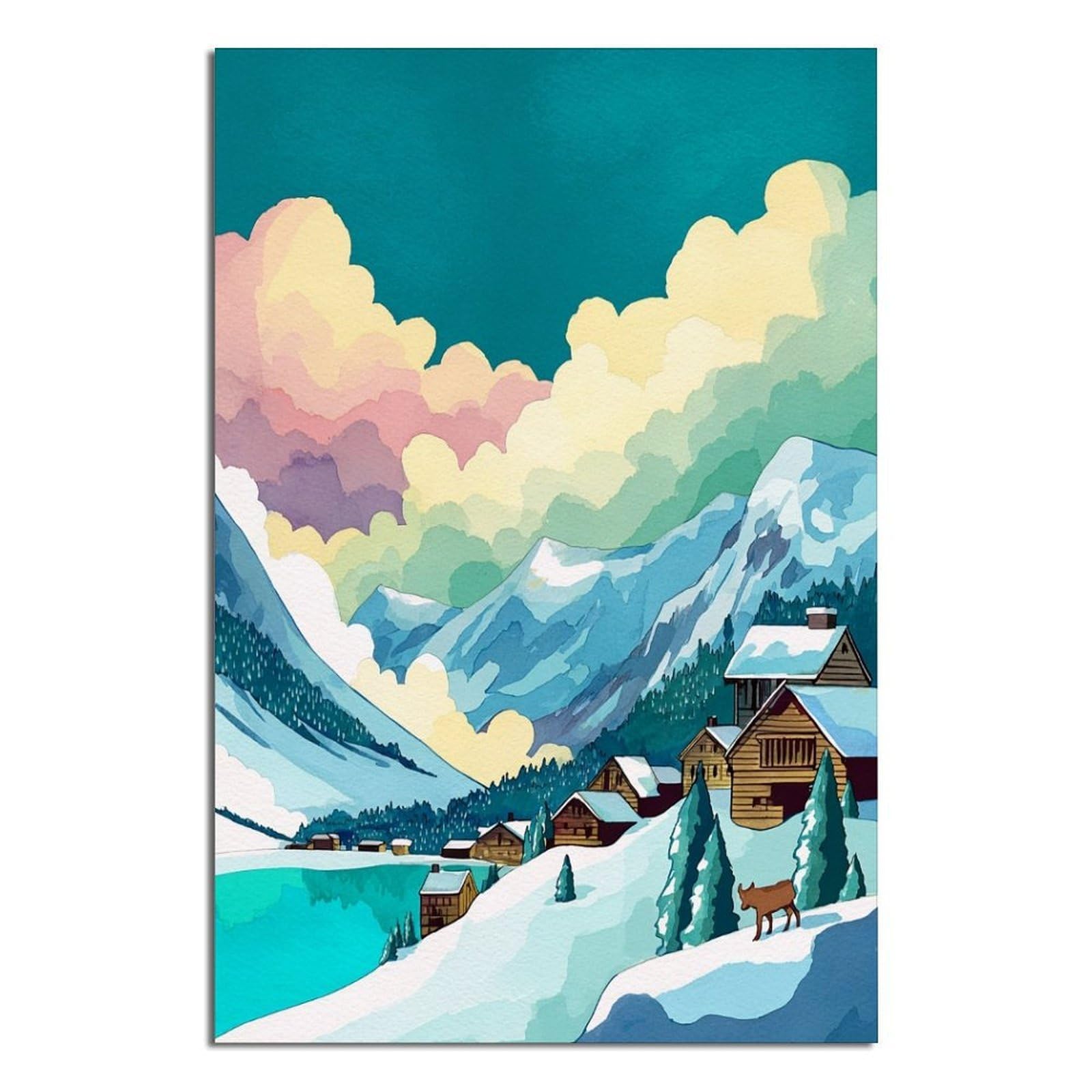 CFXNGA Verbier Ski Posters 24x36inch(60x90cm) Vintage Watercolor Canvas Art