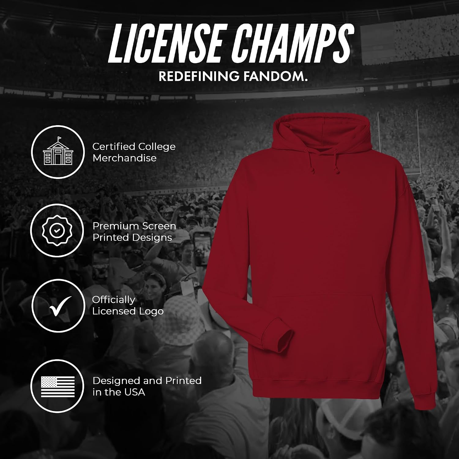 License Champs Hooded Sweatshirt | Official NCAA College Merch | Mens Womens Adult Hooded Sweatshirt | Mens Womens | Bar Logo