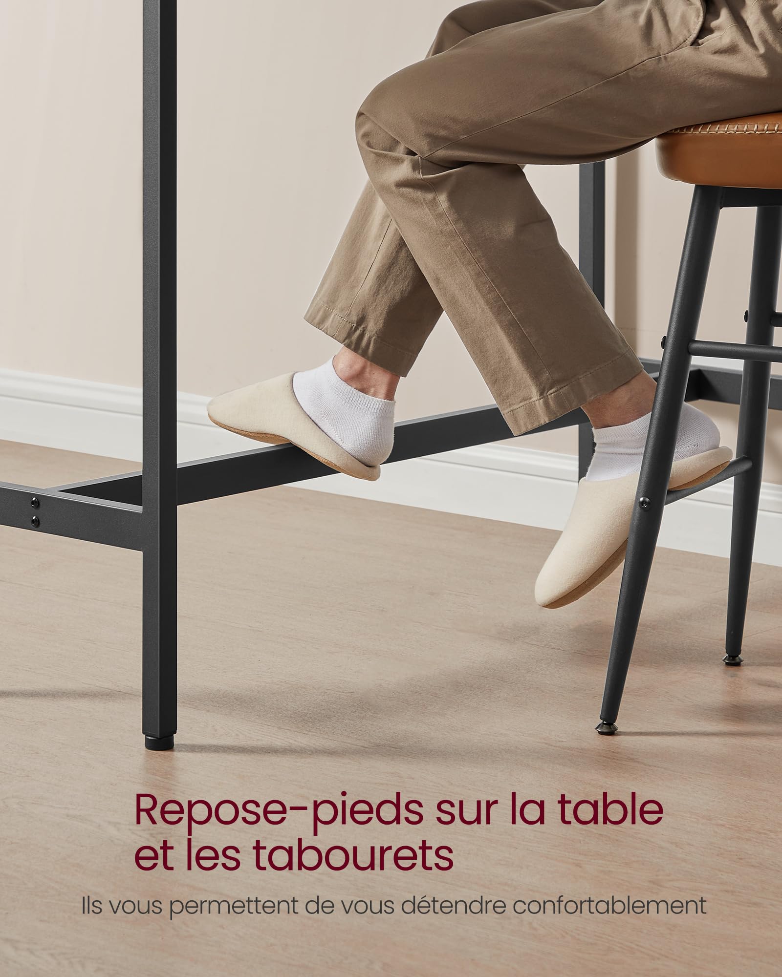 VASAGLE Table de Bar, Table Haute Fine, Table de Cuisine, Table de Salle à Manger, avec Cadre en Métal, 40 x 120 x 90 cm, Montage Facile, Style Industriel, Blanc Rustique et Noir d'encre LBT120B73