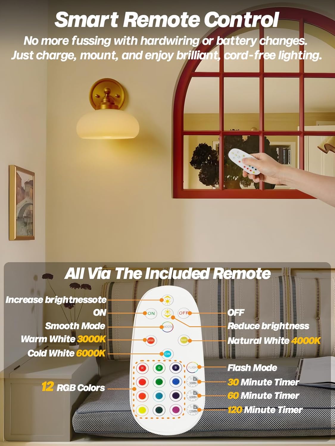 HEQIQEH Battery LED Wall Sconce Antique Brass Vintage Wall Light with Opal Oval Glass Shade, Timer Remote Control, Cordless Installation, Ideal for Bedroom & Entryway