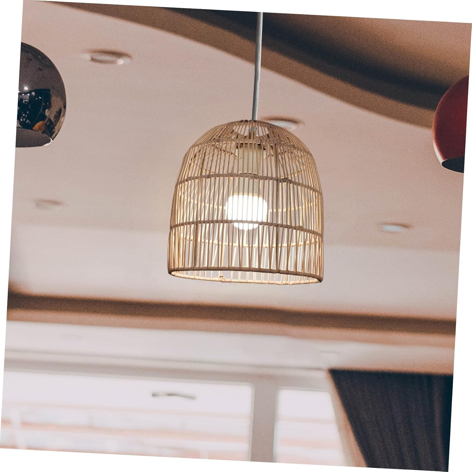 Mipcase Ceiling Pendant Light Lampshade Rattan Woven Lamp Shade Office Restaurant Lamp Cover Home Decor