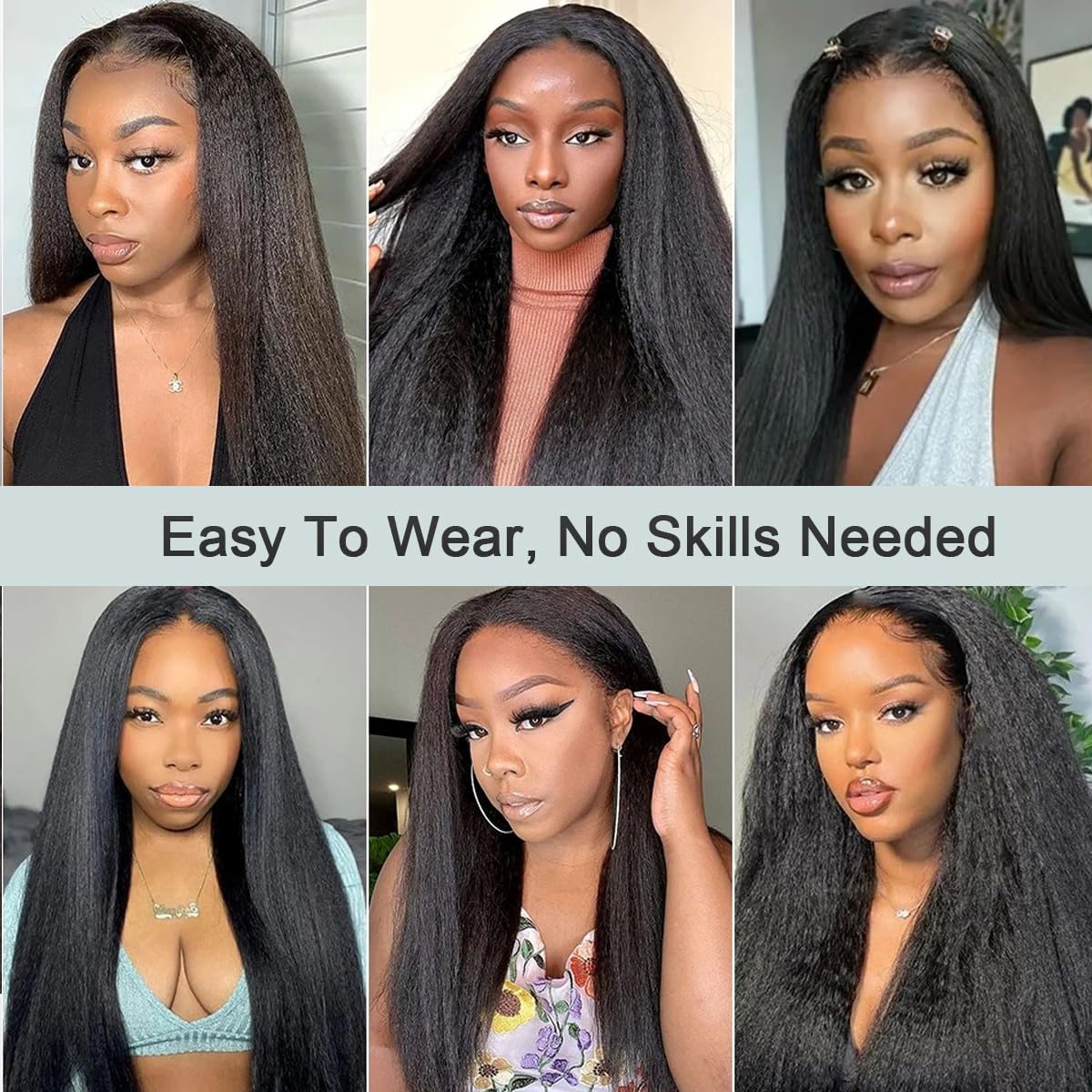 13x6 Kinky Straight Lace Front Wigs Soft As Human Hair Pre Plucked With Baby Hair 180% Density Yaki Straight Transparent HD Lace Wig 200% Density Glueless Wigs for Black Women (13x6, 22 Inch)
