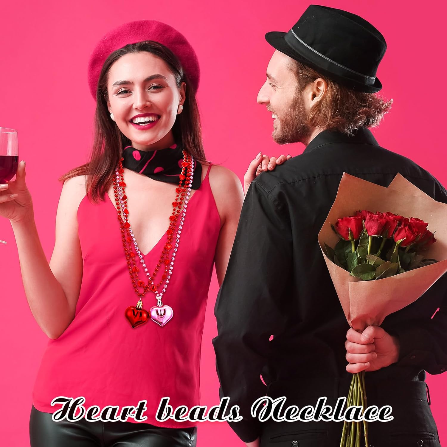 240 Pcs Valentine's Day Heart Shaped Bead Necklace Bulk Pink Red Heart Bachelorette Party Necklaces for Valentine's Day Accessories Bachelorette Party Decorations Gift, 6 Styles
