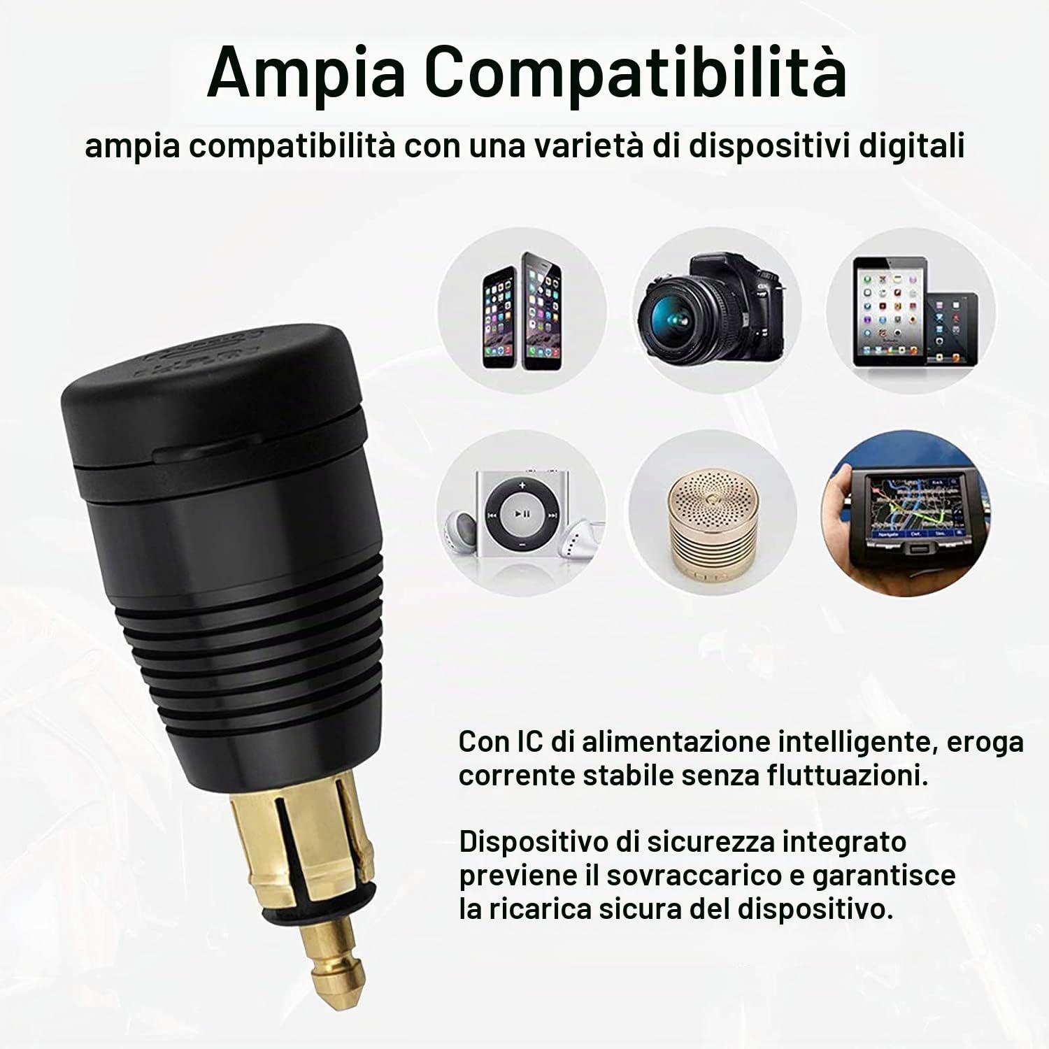 Caricabatteria impermeabile per moto DIN un caricabatterie USB QC3.0 e tipo C 30 W alimentatore adattatore femmina