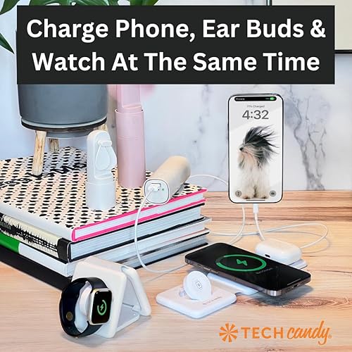 Miniatura 4 de Tech Candy La almohadilla de carga inalámbrica de tres vías de carga Valet - Carga 3 dispositivos a la vez, compacto, cargador Qi para viajes,