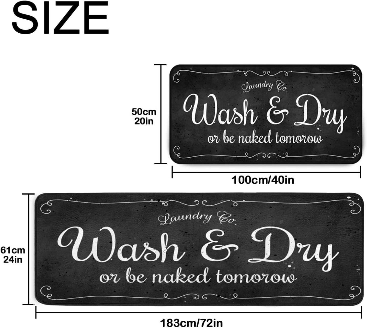 Laundry Room Long Rug Area Rug Non-Slip Floor Mat Waterproof Farmhouse Carpet for Kitchen 72" x 24"(Black-2)
