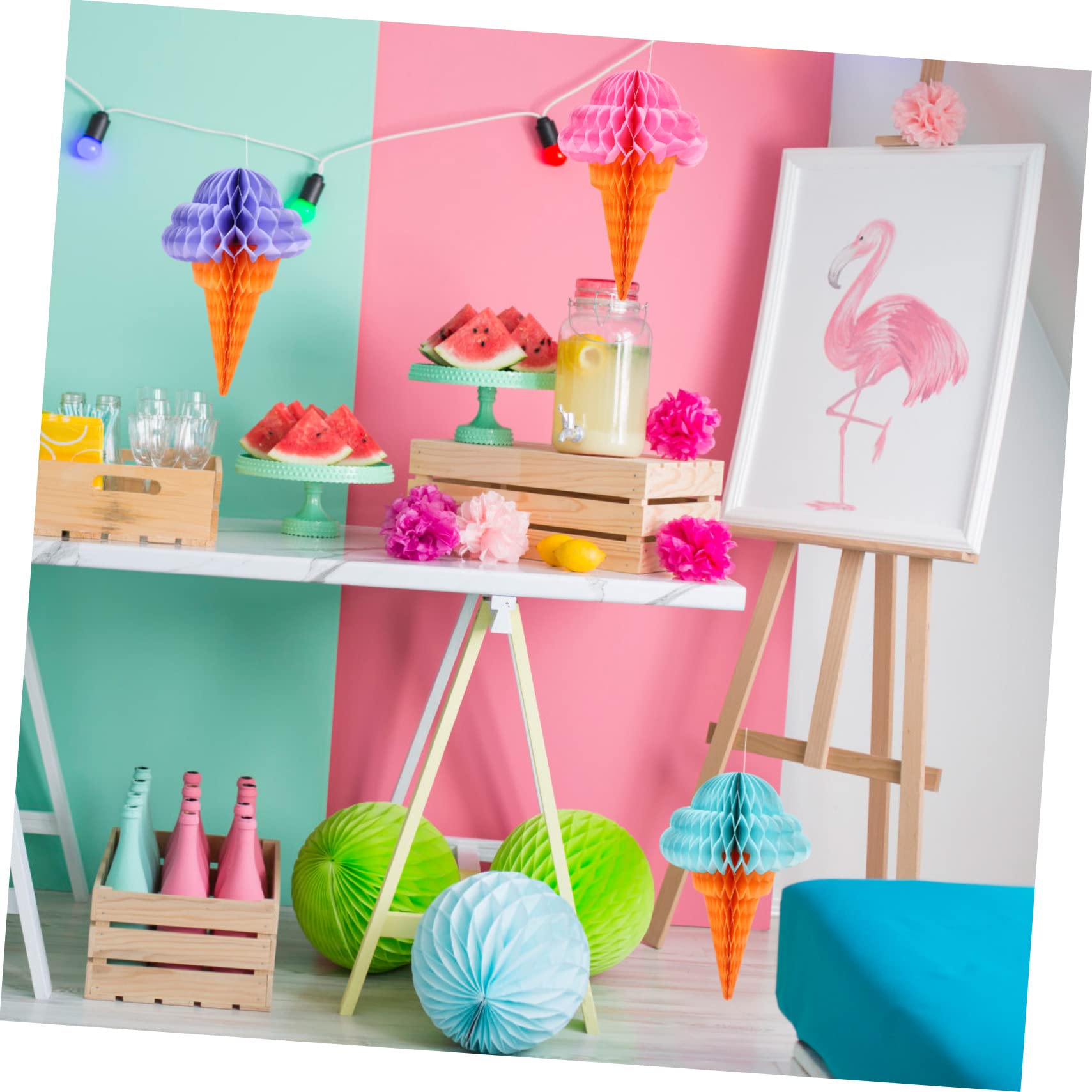 15stücke Hawaii Hängedekoration Eiscreme Form Honigwaben Für Sommerpartys Lebendige Farben Für Heimdekoration Und Fotohintergründe